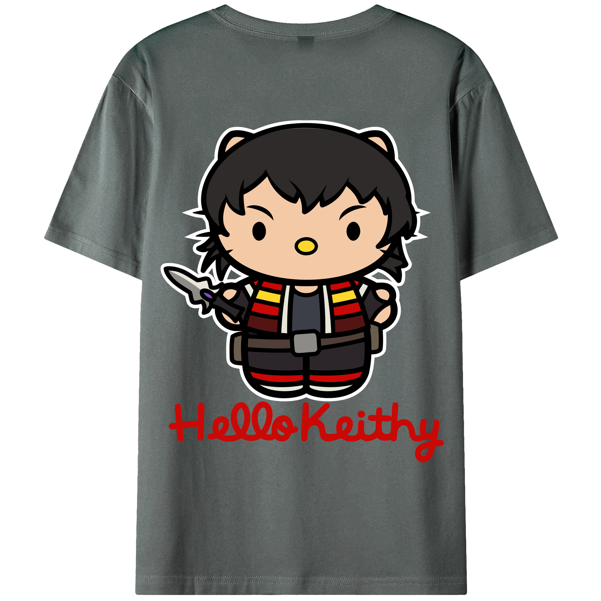 （画像用） Hello Kitty ハローキティ 綿100％ メンズ半袖Tシャツ（バックプリント） 通気性